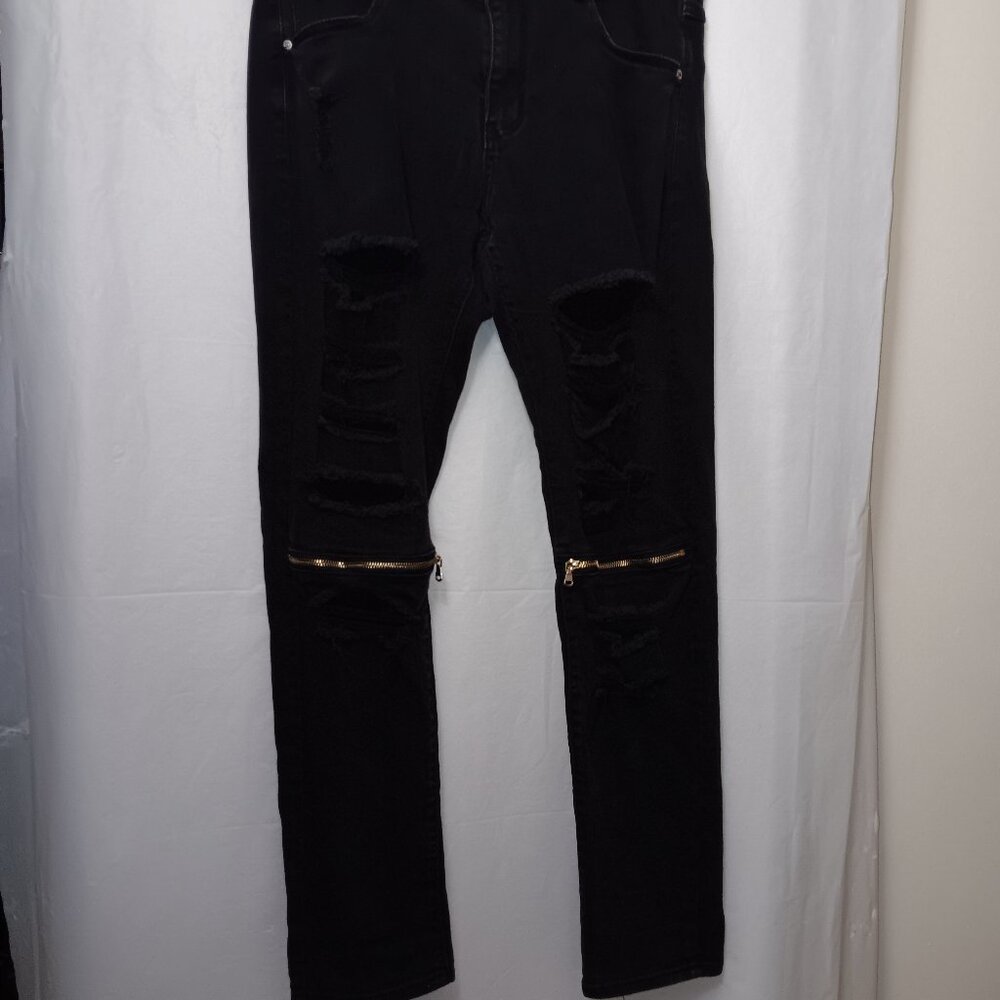 KDNK ZIPPER KNEE DISTRESSED SKINNY JEANS
